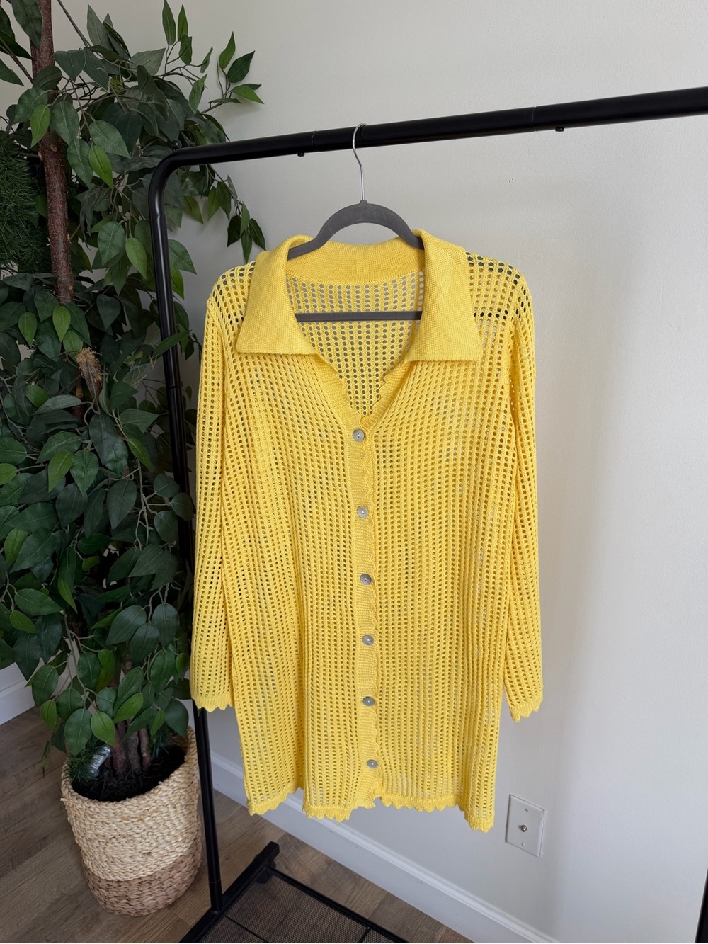 Amazon Yellow Open-Weave Button-Front Women's Swim Coverup